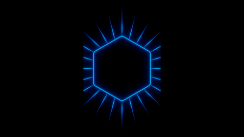 Vertical video blue neon hexagon frame with radiating rays loop animation