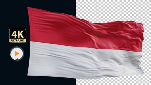Realistic Red White Flag Waving Seamless Loop Alpha Channel
