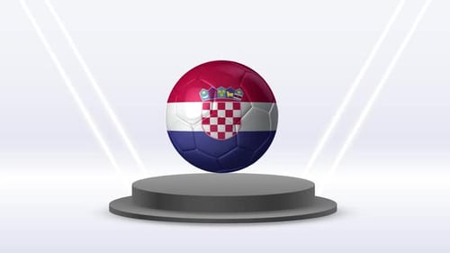 3D Soccer Ball Rotating with Country Flag on Pedestal