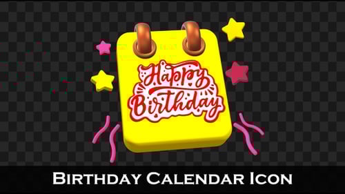 Animated 3D Happy Birthday Calendar Icon with Stars