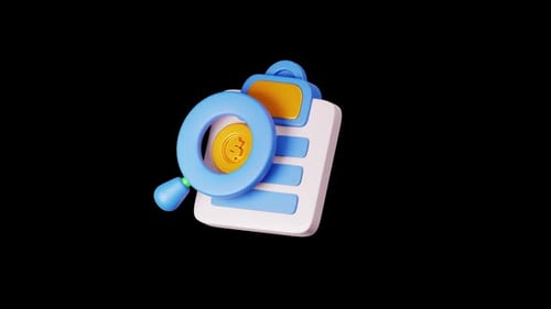 Animated 3D Clipboard with Magnifying Glass and Dollar Coin