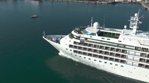 Cruise ship goes out to sea. Cruise in the ocean. Sea concept exclusive tourism travel on holiday.