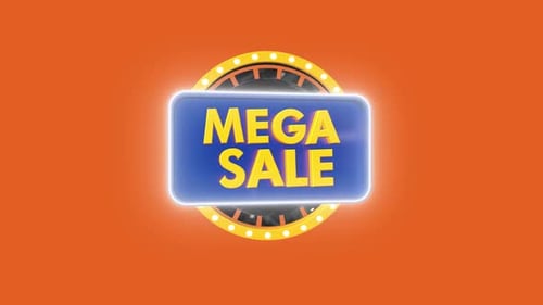 Animated Mega Sale Label with Glowing Ring and Text Pop