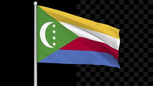Comoros Flag Waving on a Pole with Alpha Channel