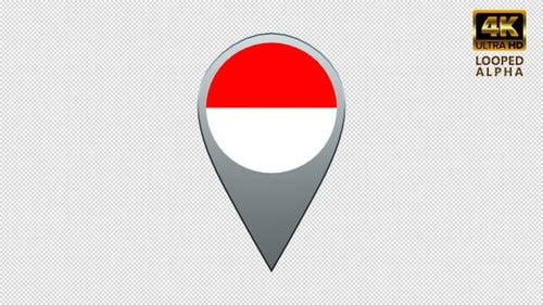 Rotating 3D Map Pin with Indonesia Flag