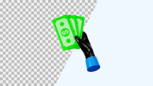 3D Animated Hand Holding Cash Money Rotating Icon