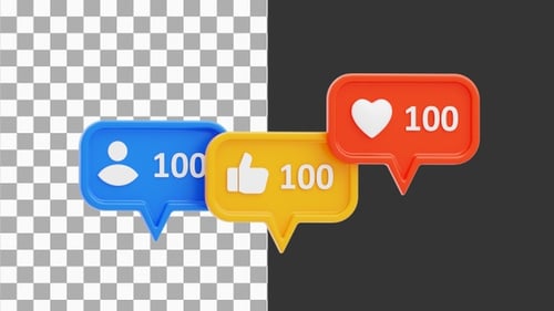 3D Animation of Increasing Count in Social Media | Alpha Channel