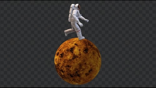 Running Astronaut in Venus Surface, Loop + Alpha Channel