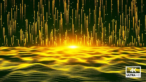 Abstract Golden Digital Particle Rain and Wave Background Loop