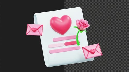 Animated 3D Love Letter with Heart and Rose