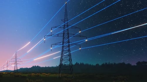 Digital Data Flow through Power Grid with Glowing Lines