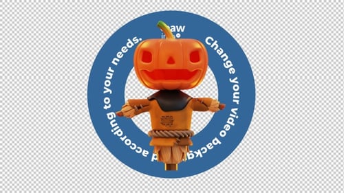 3D Animation Halloween Scare Crow Transparent Loop