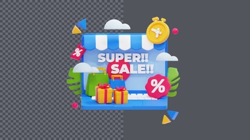 3D Super Sale Online Shopping Concept Animation