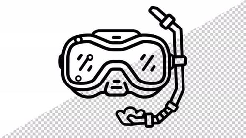 Animated Diving Mask and Snorkel Icon with Bubbles