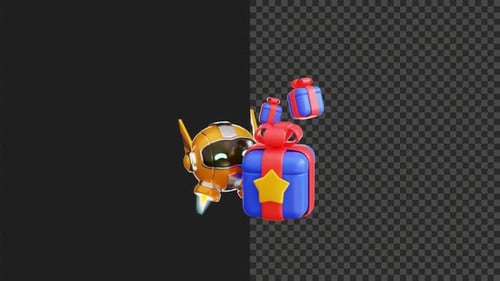 3D Robot Reward Animation Transparent Background