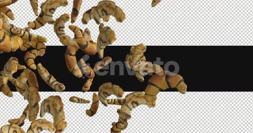 3D-Croissants bewegen sich auf Alpha über den Bildschirm