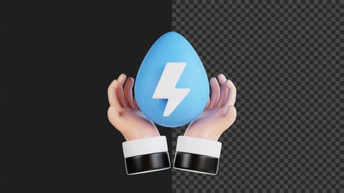 3D Animated Hands Protecting Water Energy Icon