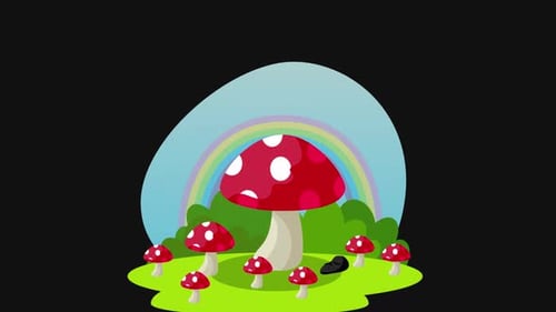 Mushroom Wonderland with rainbow Animated 2D | Alpha Channel