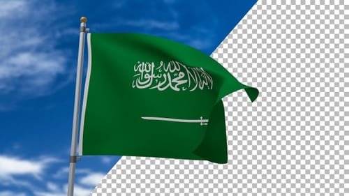 Realistic Saudi Arabian Flag Waving in Wind with Alpha Channel