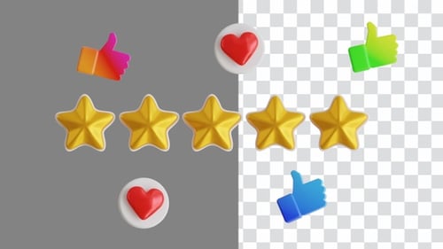 3D Animation of Star Rating with Star Like and Love Icons | Alpha Channel