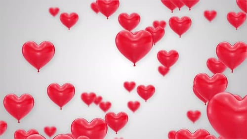 Bunch of red color Heart shaped foil Flying Balloons on White Alpha Channel.