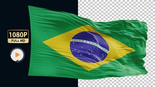 Realistic Waving Brazilian Flag Animation on Black Background