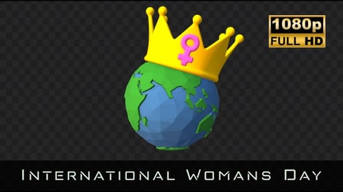 3D Low Poly Rotating Globe with Crown and Female Gender Symbol