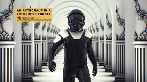 Futuristic Astronaut Walking Through Infinite Sci-Fi Archway