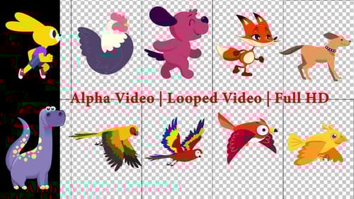 Animated Cartoon Animals Pack with Running and Flying Characters