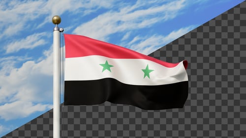 Syrian Flag Waving Realistic 3D Animation with Alpha Background