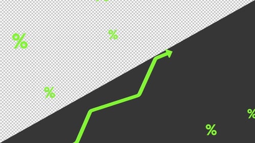 Graphique 3D en flèche verte ascendante avec symboles de pourcentage | Alpha Channel