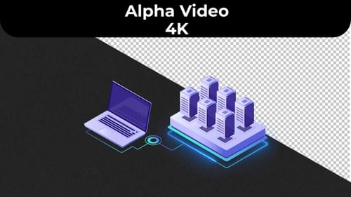 Isometric Laptop Data Transfer to Server Farm Animation