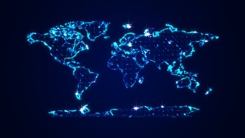 Futuristic Digital World Map Network with Glowing Global Connections