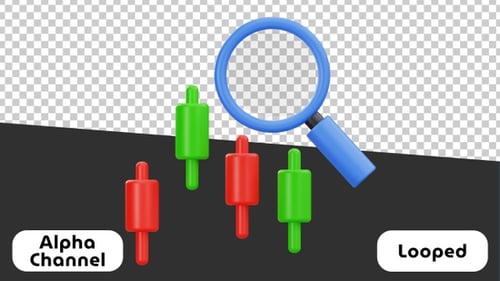 Candlestick Chart Analysis with Magnifying Glass 3D Animation | Alpha Channel