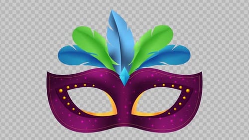 Animated Carnival Masquerade Mask with Vibrant Feathers