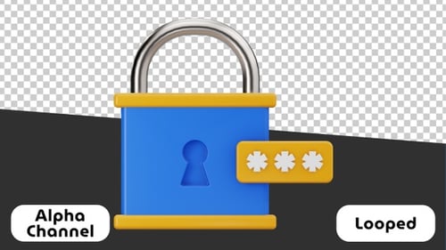 Animated 3D Padlock Unlocking with Password Security Icon