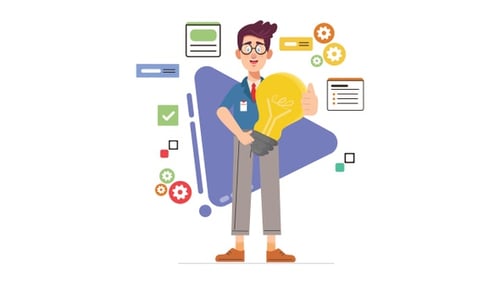 Flat Design Animated Man with Lightbulb for Idea Generation