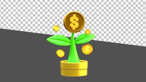 3D Financial Plant Growth with Dollar Coins | Alpha Channel