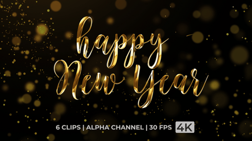 Shiny Happy New Year Calligraphic Text Reveal with Particles
