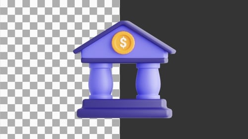 3D Animation of Modern Bank Building with Secure Architecture | Alpha Channel