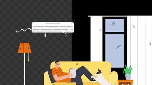 Flat Design Animation of Person Relaxing with Air Conditioner