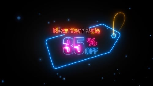 Neon New Year Sale 35% Off Price Tag Animation