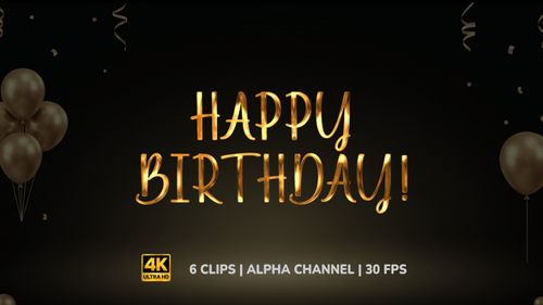 Elegant Golden Animated Happy Birthday Title with Sparkling Effects