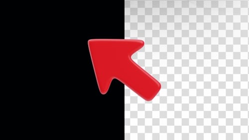 Animación 3D con un clic del ratón. Flecha roja apuntando arriba a la izquierda