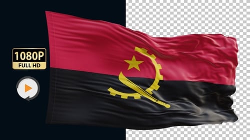 Realistic Waving Flag of Angola on Black Background