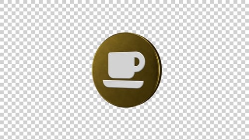 Golden 3D Rotating Coffee Cup Icon Animation