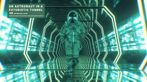 An Astronaut Running Through A Sci Fi Tunnel