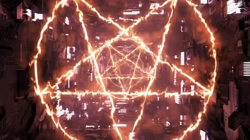 Cyberpunk Technology Tunnel Burning Pentagram Loop Animation