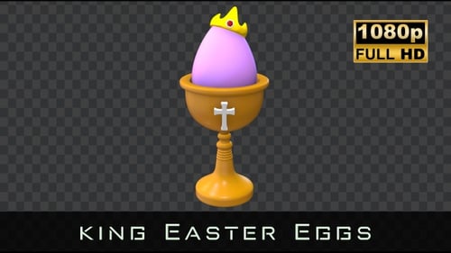 3D Cartoon Easter Egg with Crown and Cross in Chalice