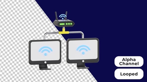 3D Animated Router Network | Alpha Channel